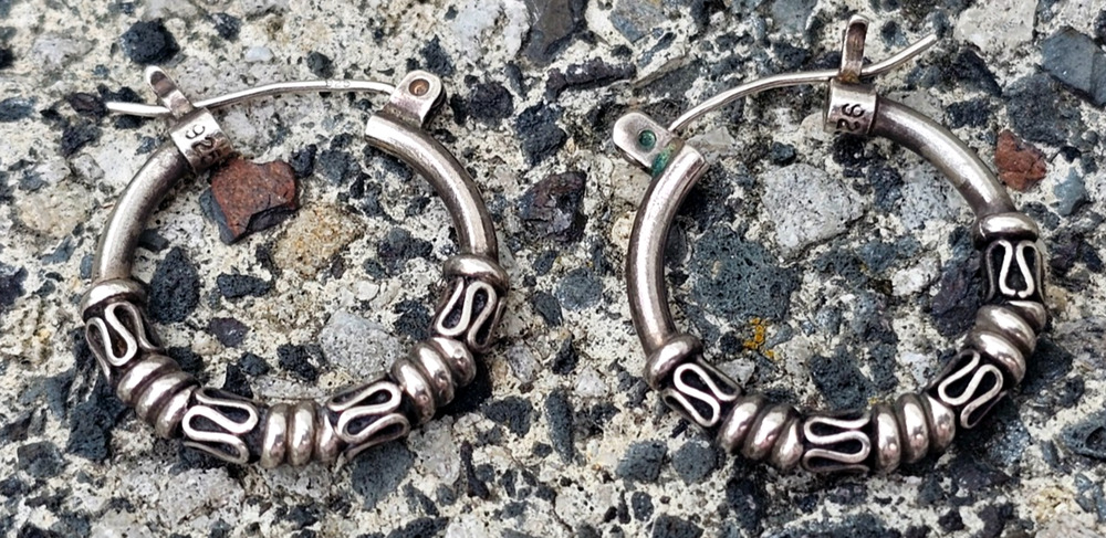 Aztek Motif 925 Sterling Silver Hoop Earrings 20mm Wide